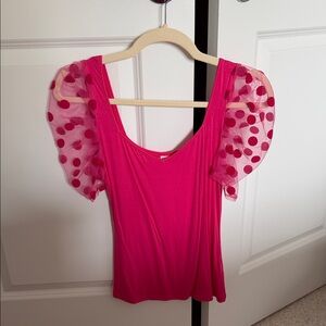 Pink small top with puffy sleeves
